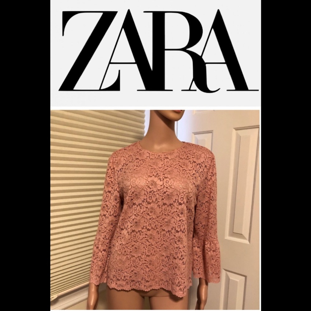 NWT Zara Lace Blouse Pink Size L